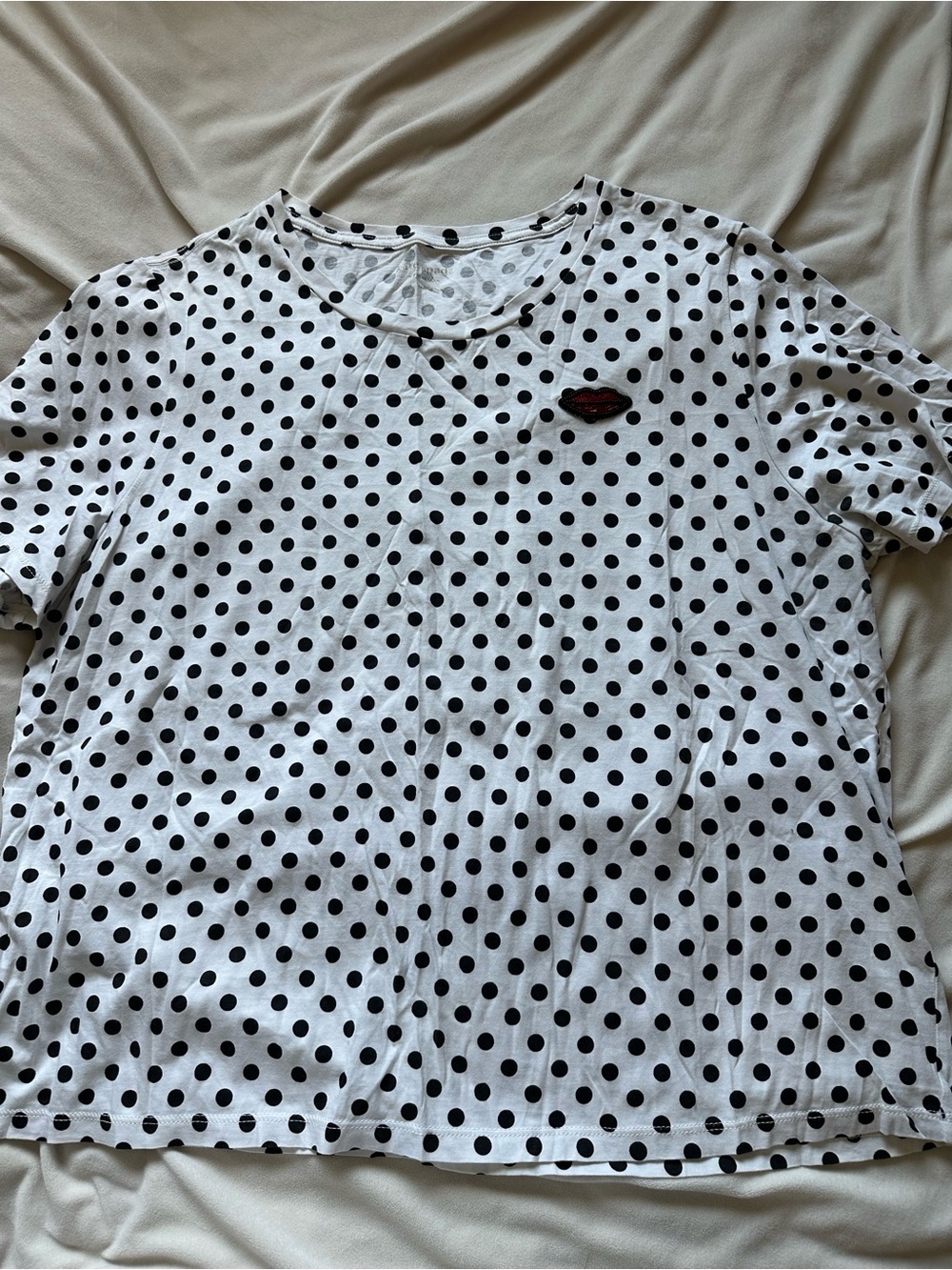 Kate Spade Polka Dot embellished Lip Shirt sz XL